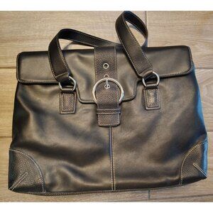 Franklin Covey Black Leather Laptop Bag, Briefcase Tote Double Handle Business